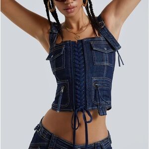 Jaded London Denim Lace up Top